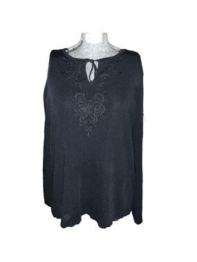 Women's Addition-Elle Black Embroidered Tunic Top Plus Size 1X